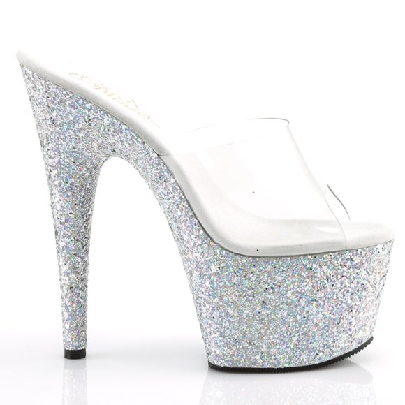 Sparkling Clear Platform Heels | Dazzling Glitter Stiletto Mules for Women - Picture 1 of 5